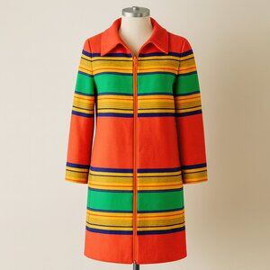 Vintage 60s Longline Coat Wool Mod red-orange ochre Yellow Green